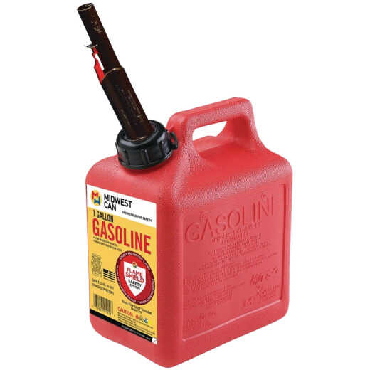 Midwest Can 1 Gal. Plastic Auto Shut-Off Gasoline Fuel Can, Red