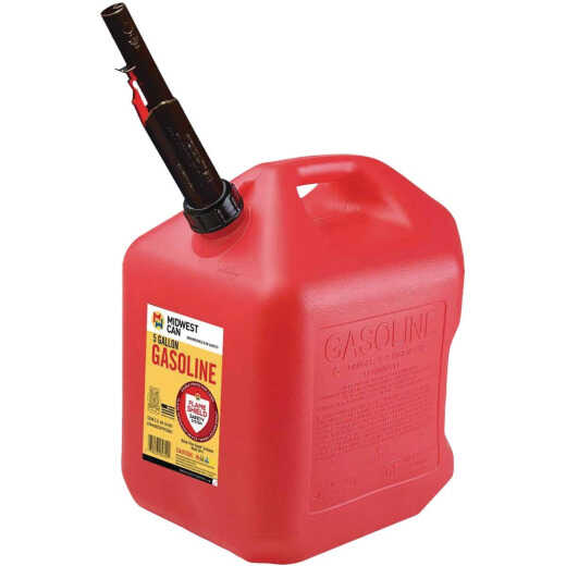 Midwest Can 5 Gal. Plastic Auto Shut Off Gasoline Fuel Can, Red